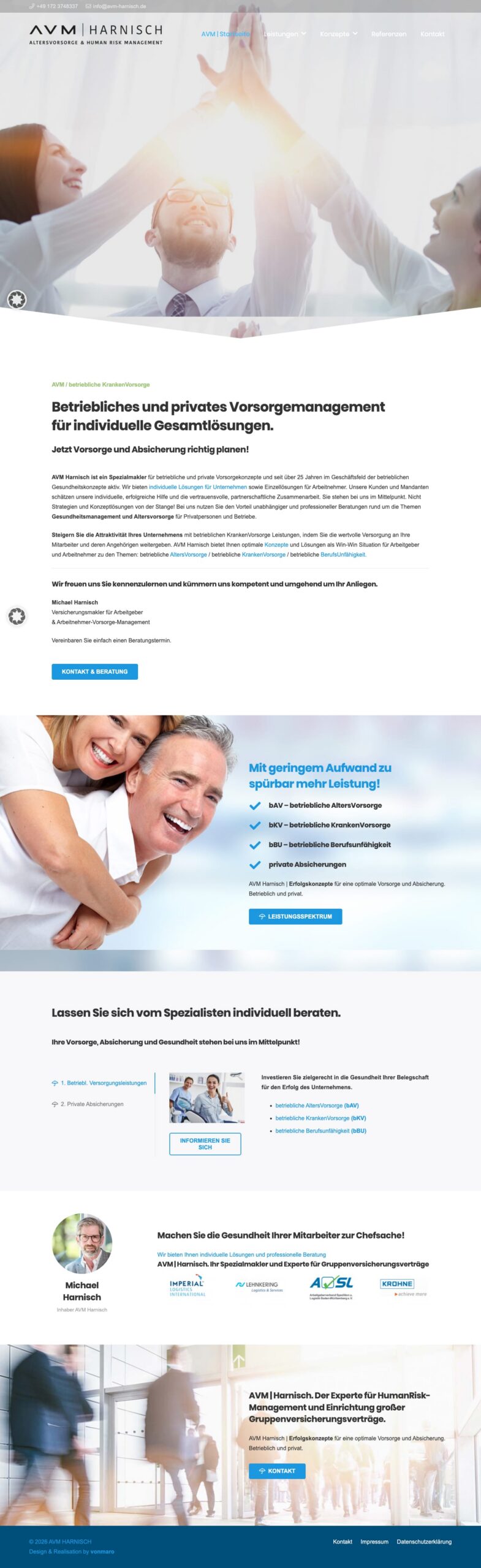 Screenshot der Website AVM Harnisch: Homepage