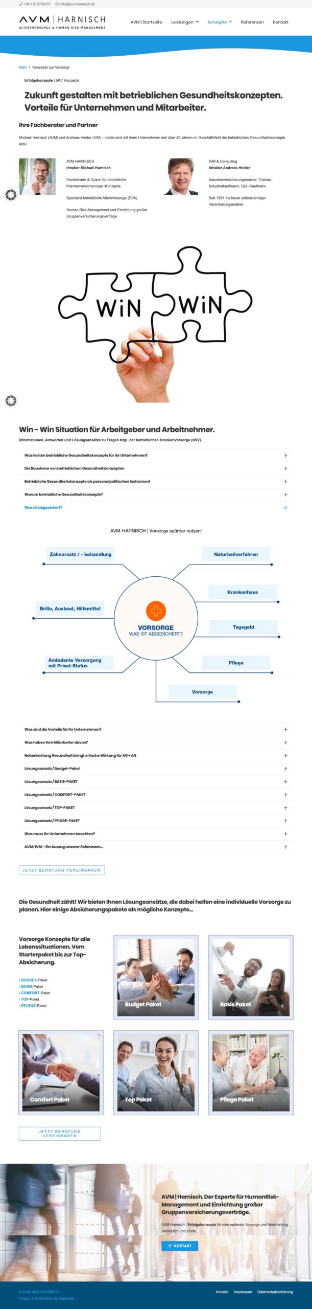 Screenshot der Website AVM Harnisch: Konzepte