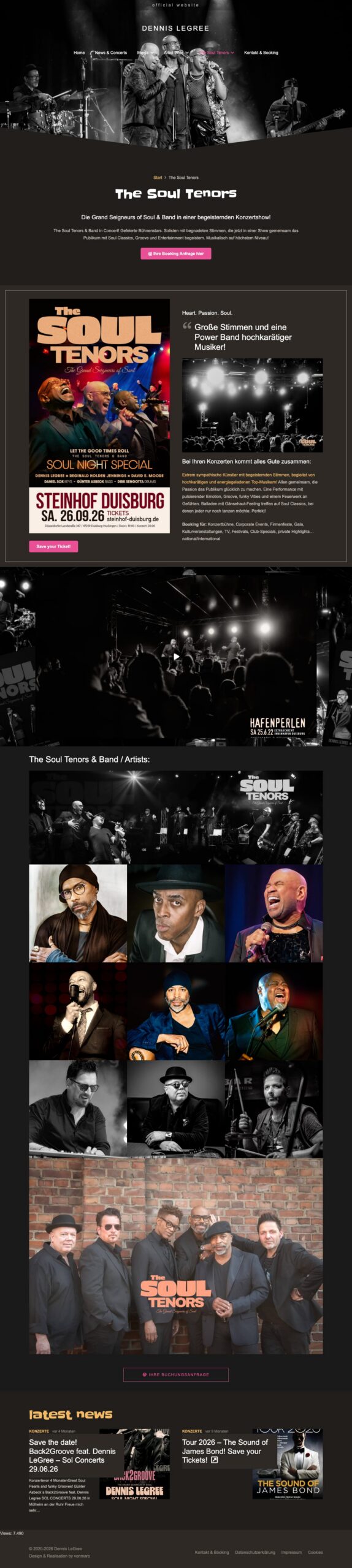 Screenshot der Website Dennis LeGree: The Soul Tenors