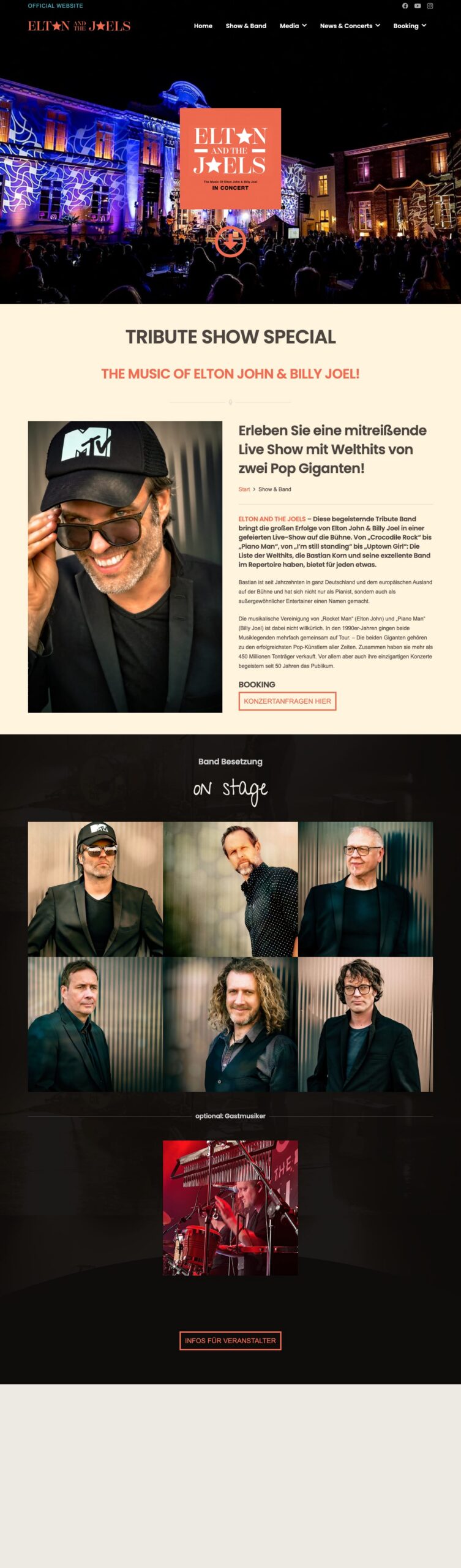 Screenshot der Website Elton and the Joels: Show & Band