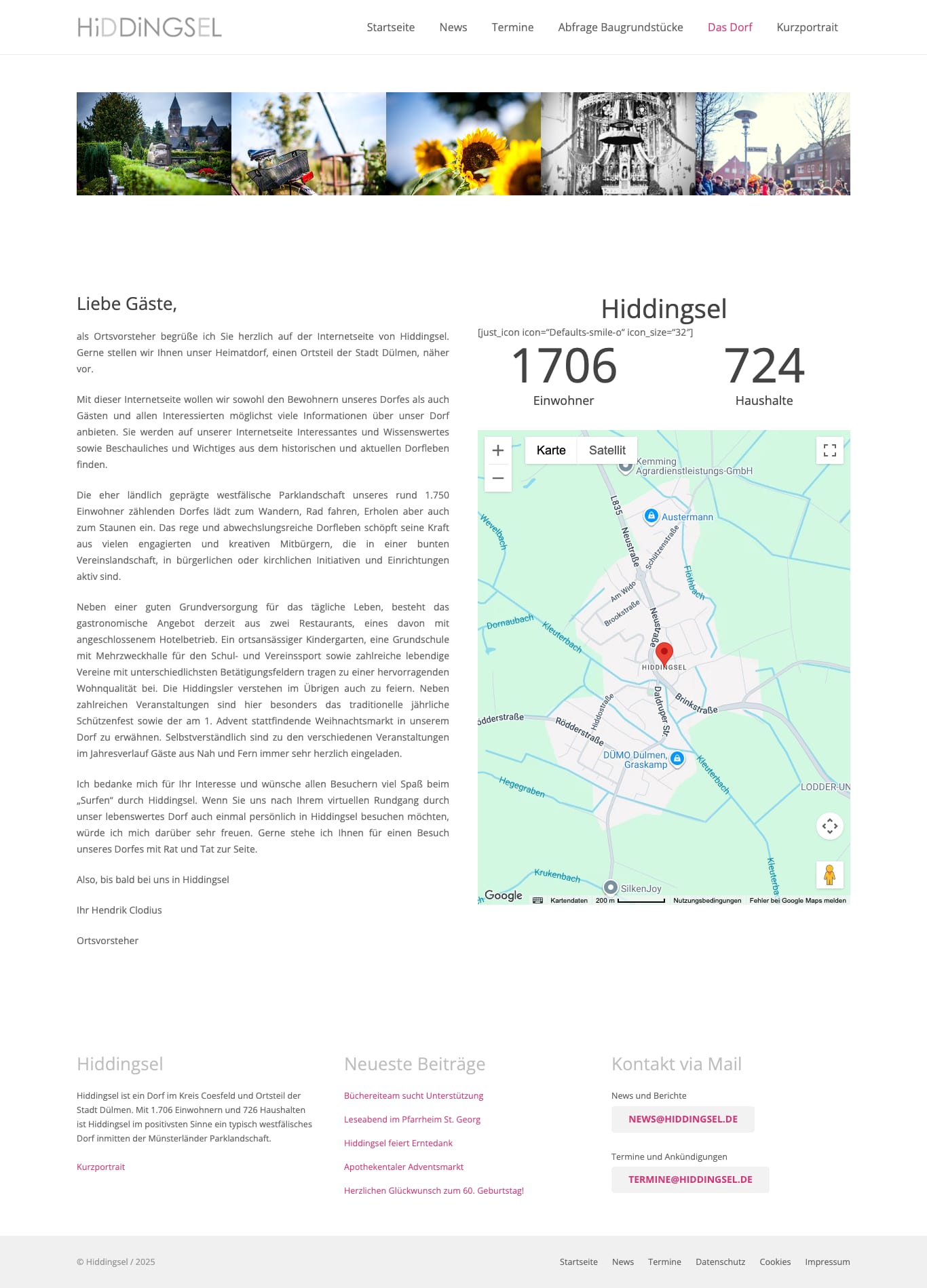 Screenshot der Website Gemeinde Hiddingsel: Das Dorf