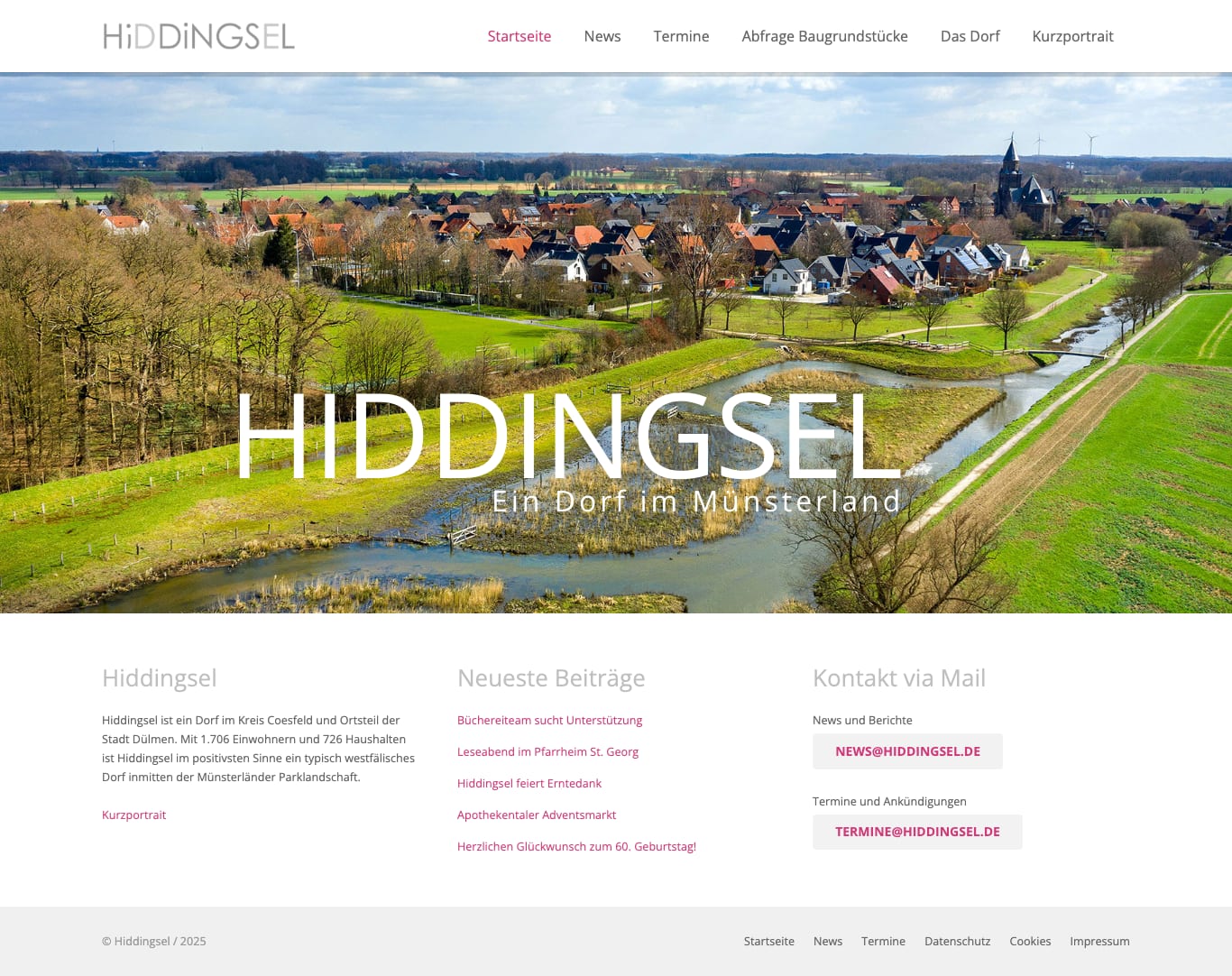 Screenshot der Website Gemeinde Hiddingsel: Homepage