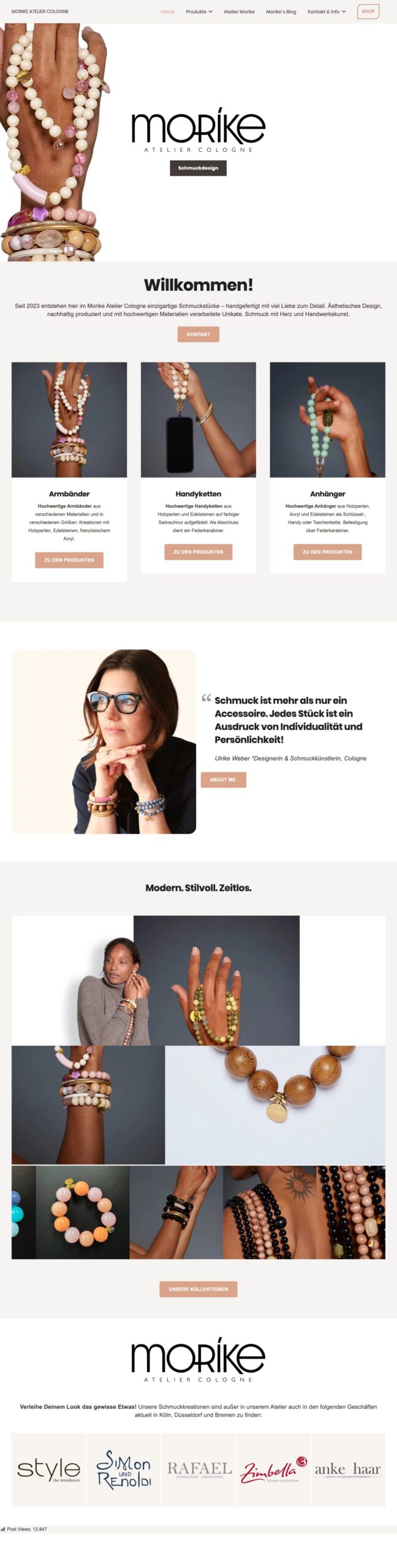 Screenshot der Website Morike Atelier Cologne: Homepage