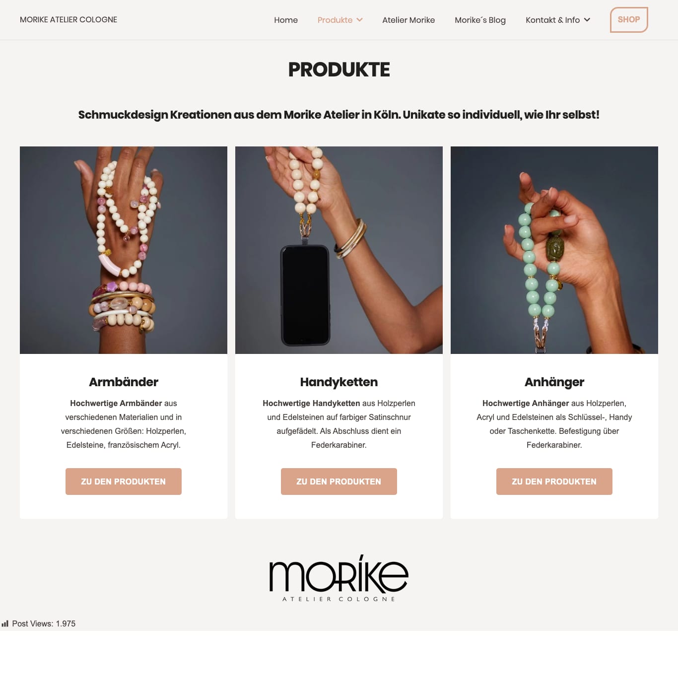 Screenshot der Website Morike Atelier Cologne: Produkte