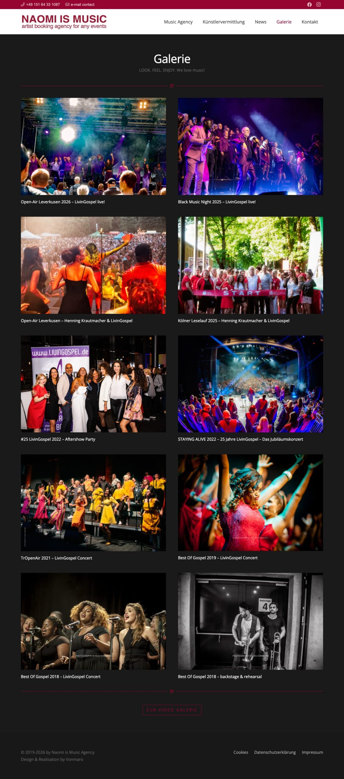 Screenshot der Website NAOMI IS MUSIC: Galerie