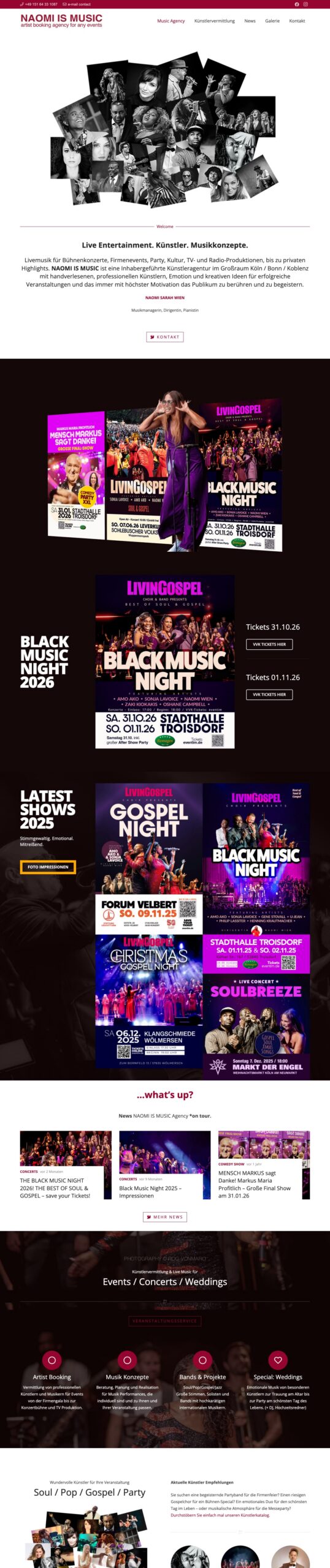 Screenshot der Website NAOMI IS MUSIC: Homepage