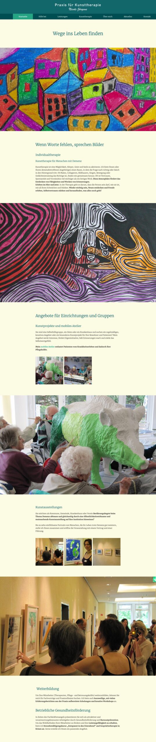 Screenshot der Website Praxis für Kunsttherapie: Homepage