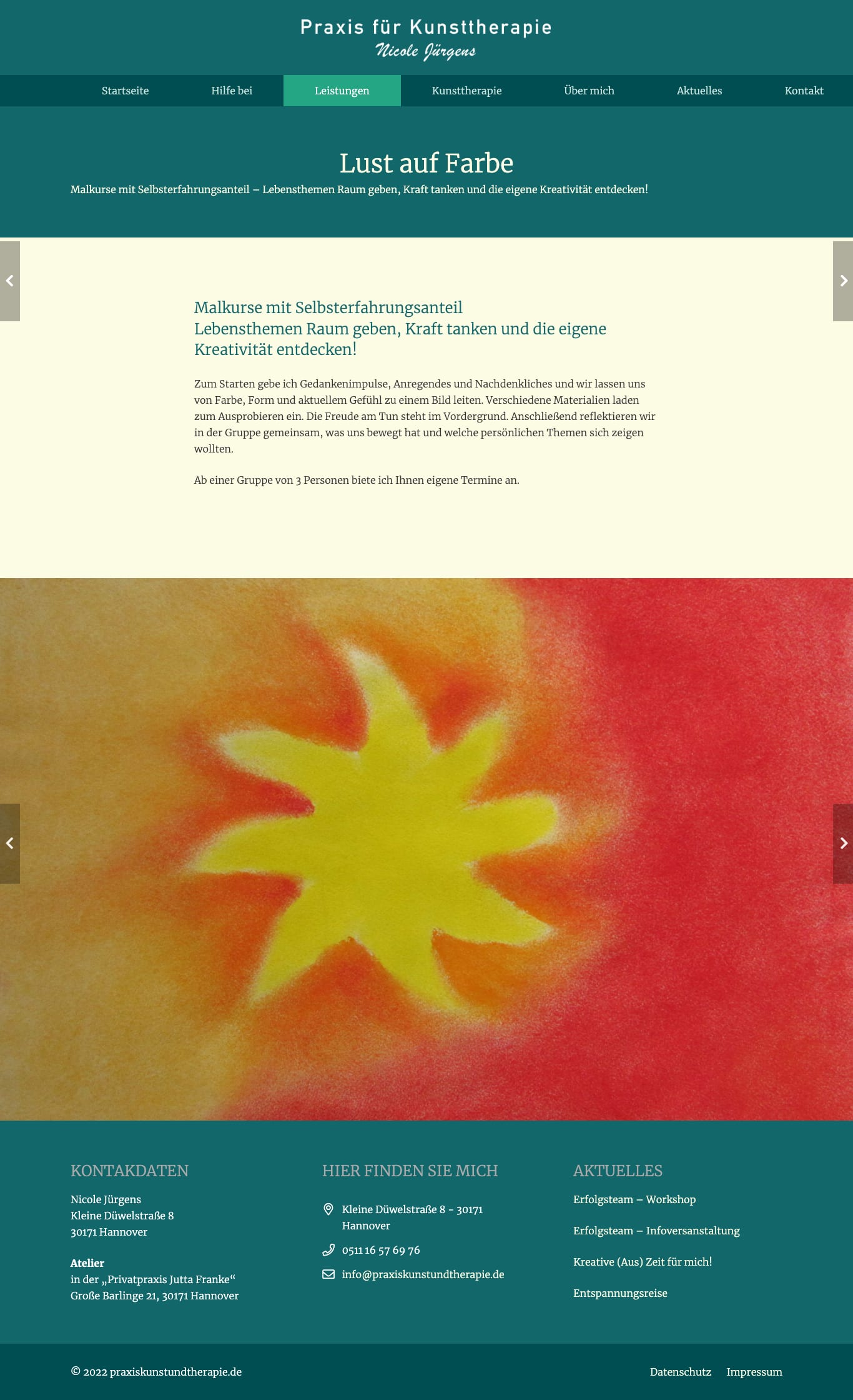 Screenshot der Website Praxis für Kunsttherapie: Lust auf Farbe