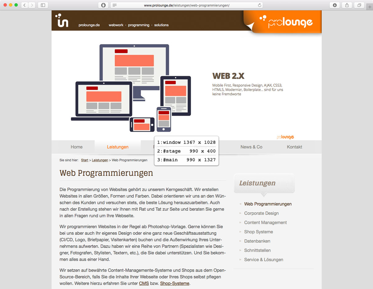 prolounge.de - Detect Browser Size - Screenshot