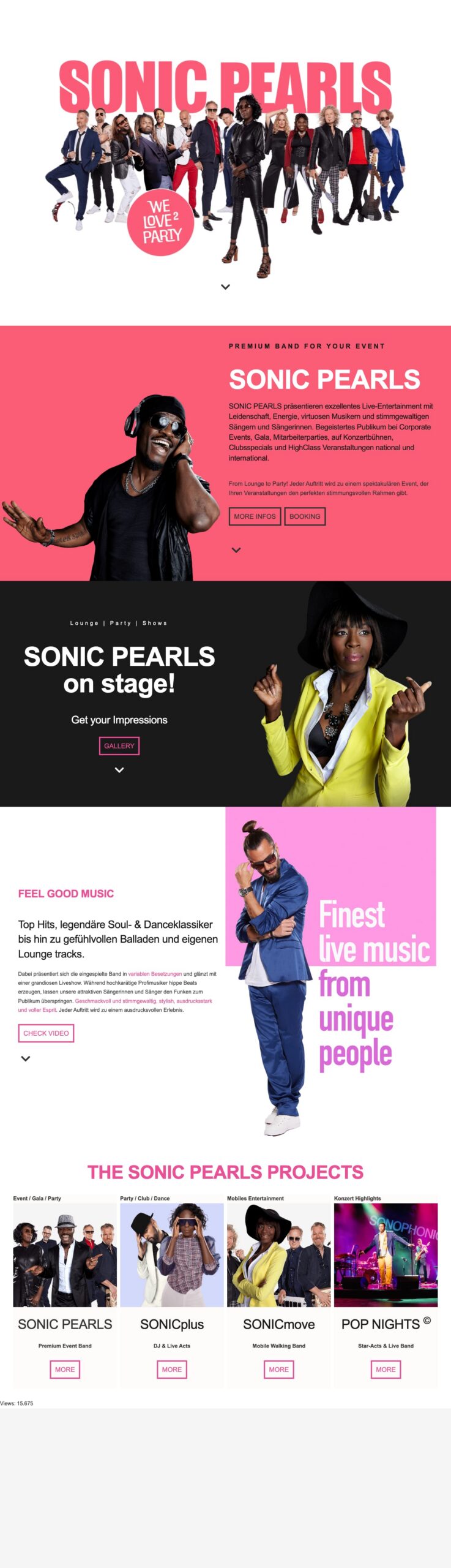 Screenshot der Website SONIC PEARLS: Homepage