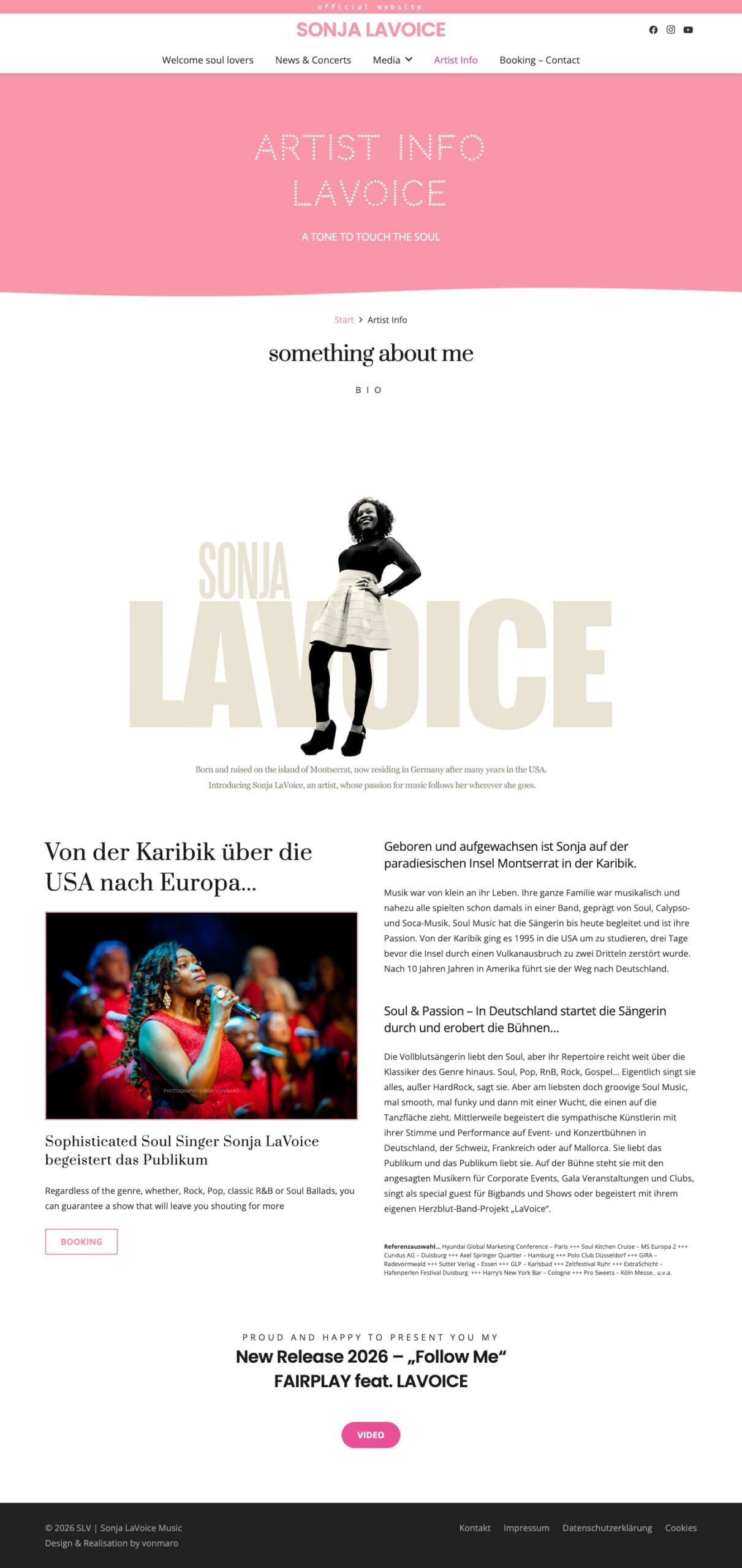 Screenshot der Website Sonja LaVoice: Artist Info