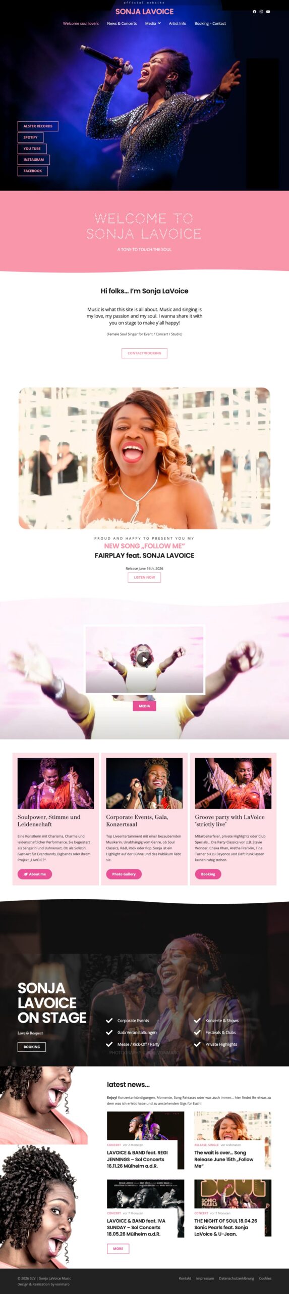 Screenshot der Website Sonja LaVoice: Homepage