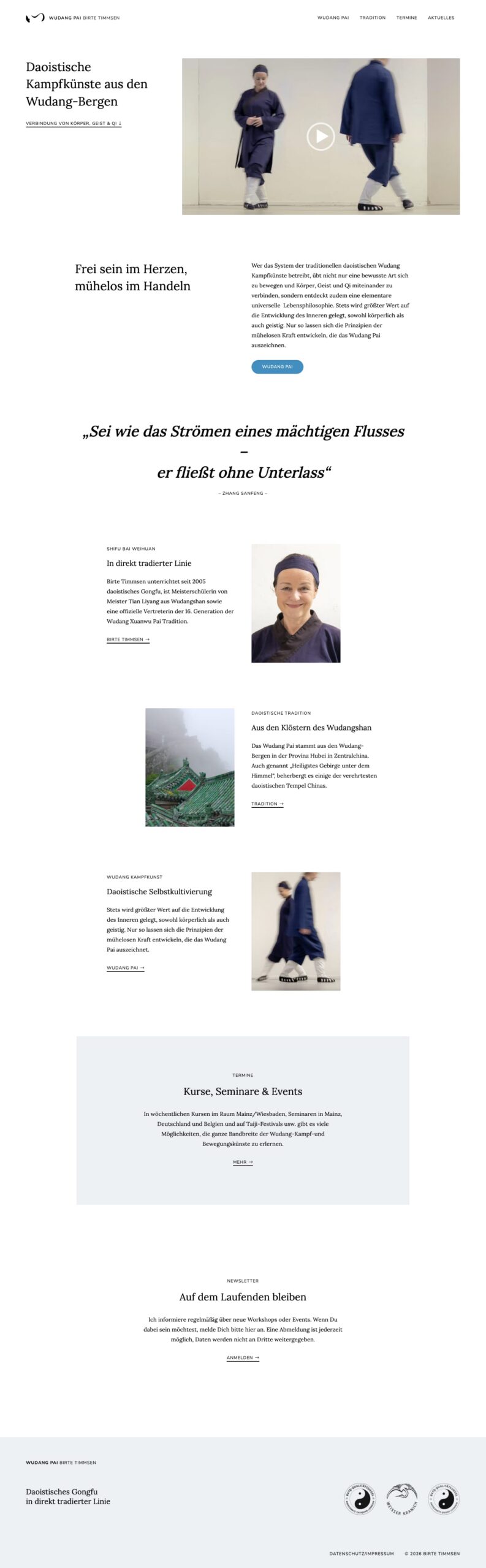 Screenshot der Website WUDANG PAI – Birte Timmsen: Homepage