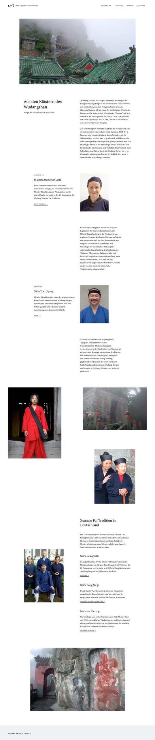 Screenshot der Website WUDANG PAI – Birte Timmsen: Tradition