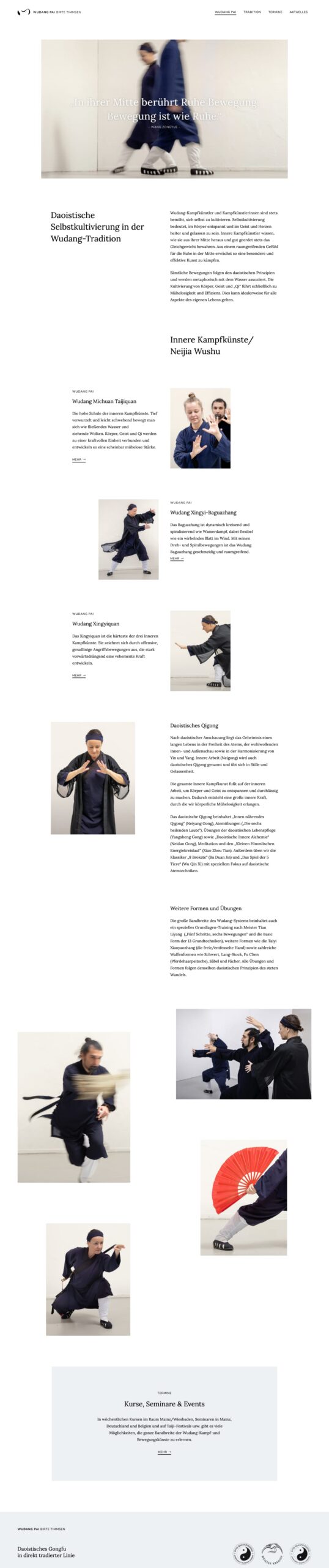 Screenshot der Website WUDANG PAI – Birte Timmsen: Wudang Pai